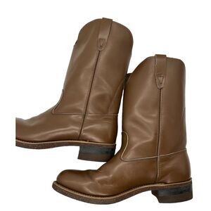 Vintage WALKER Boots‎ Men's Brown 9-1/2 Leather Tan Western Cowboy Riding Vulcan